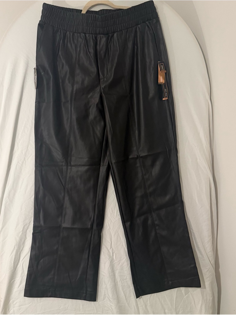 one 5 one Black Faux Leather Straight Leg Pants